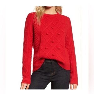 J. Crew Hawthorne Cable Pom-Pom Sweater L